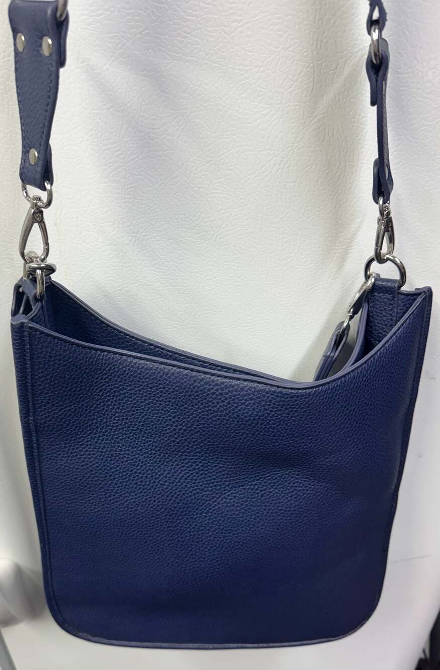 Blue Pebbled Leather Crossbody Bag with Studded/Pearl Embellished Strap - Picture 3 of 12